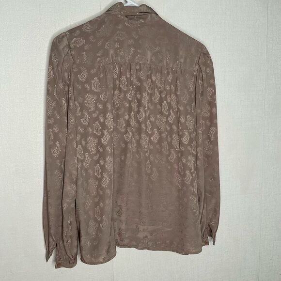VTG Donaldsons Silky Blouse Womens sz 16 Taupe Paisley DeAttached Tie Mint Korea - Picture 9 of 9